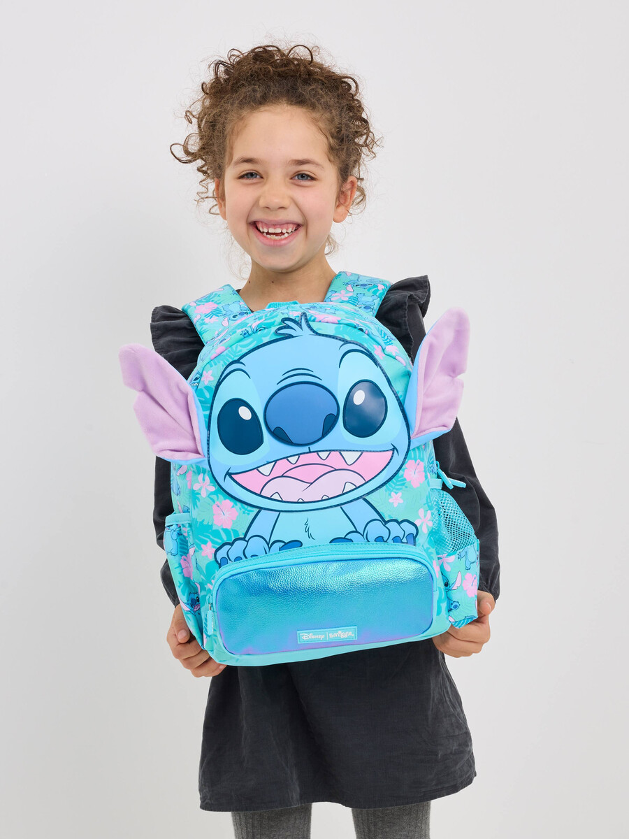 mochila con capucha stitch junior