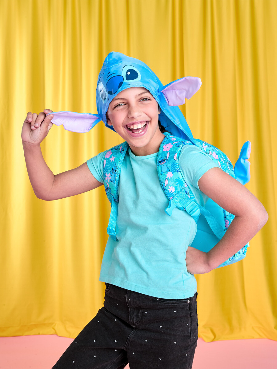 mochila con capucha stitch junior
