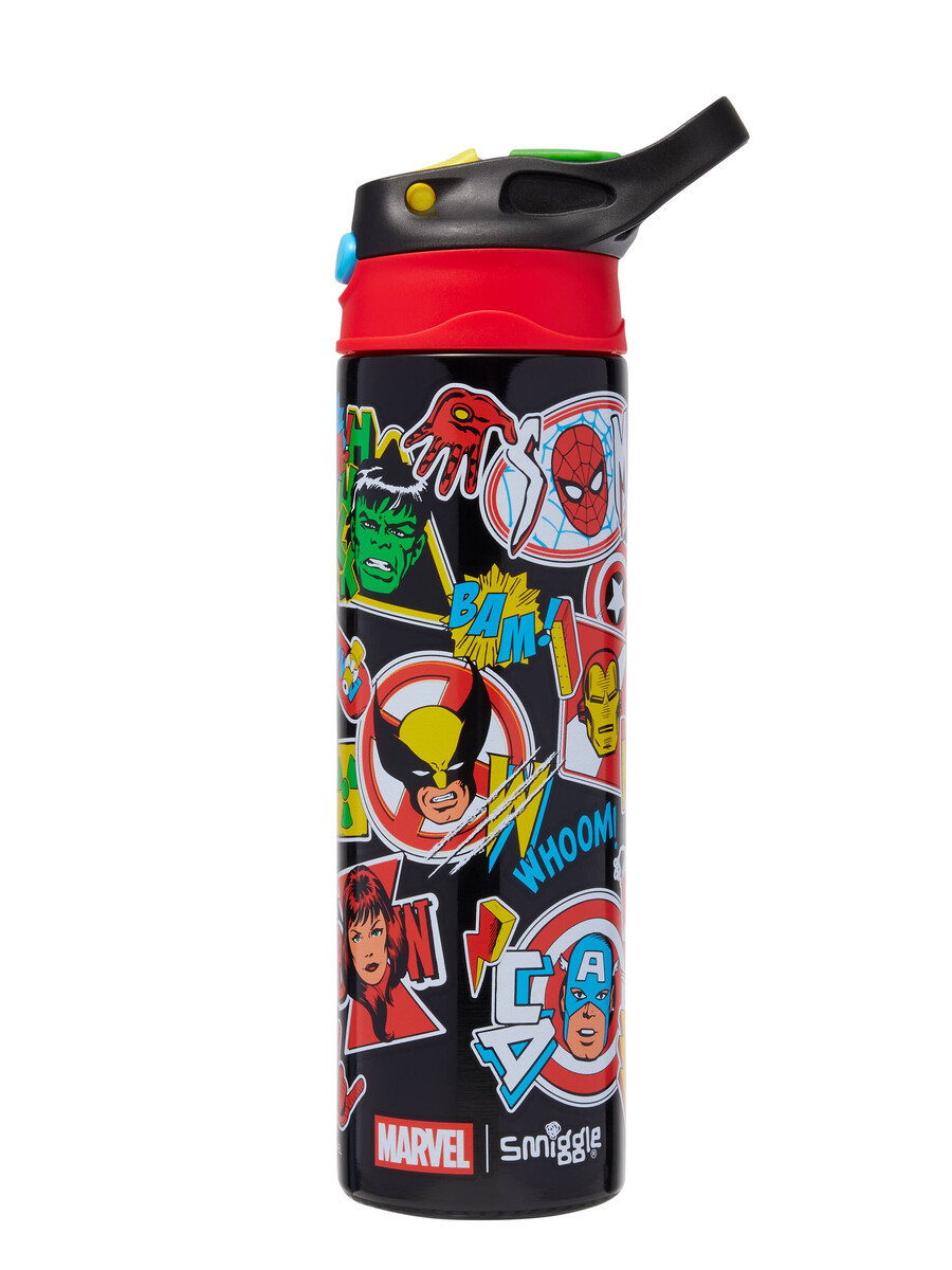 botella térmica marvel de acero inoxidable con tapa abatible de 520 ml