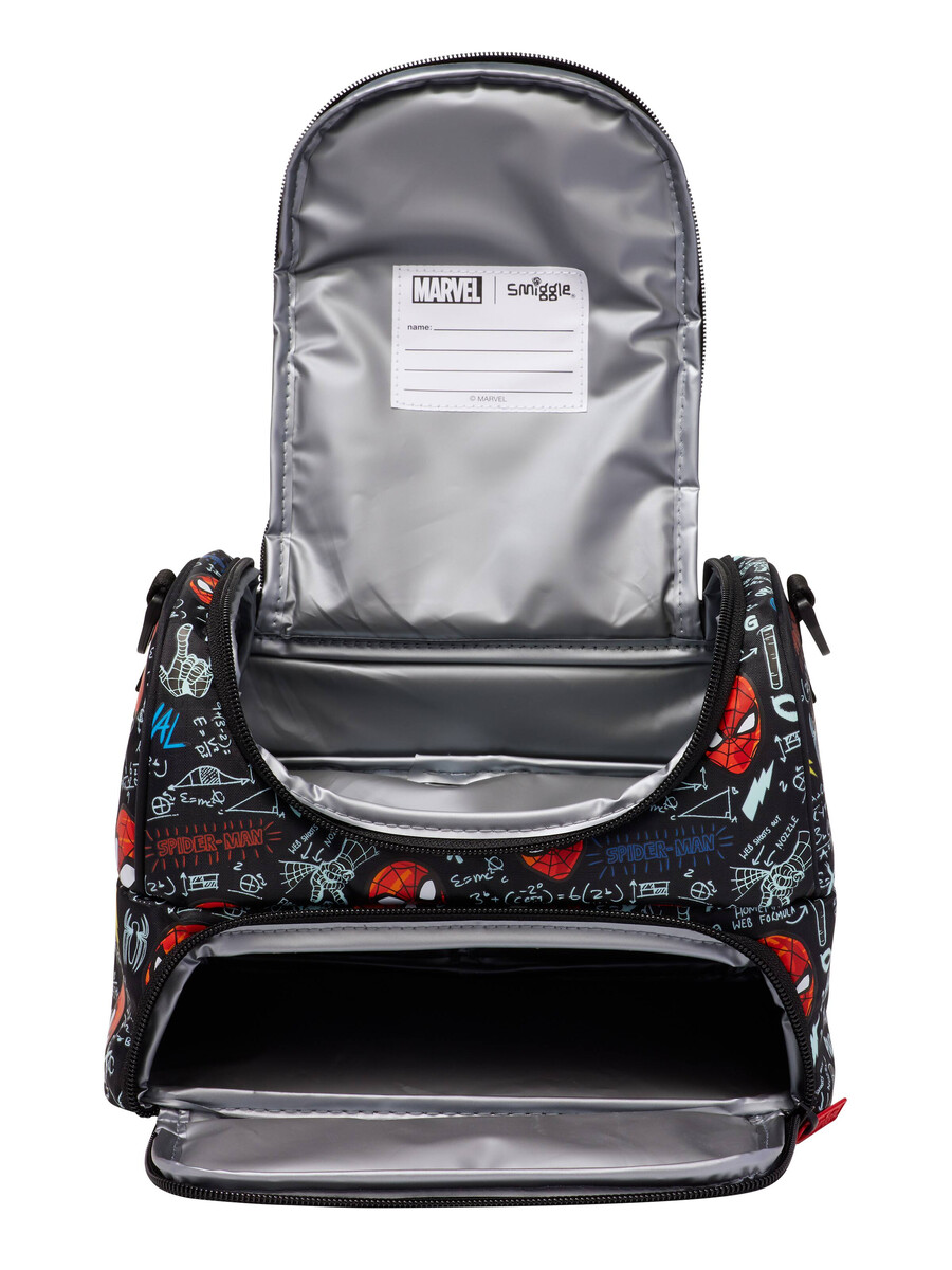 fiambrera de spider-man con doble bolsillo y correa