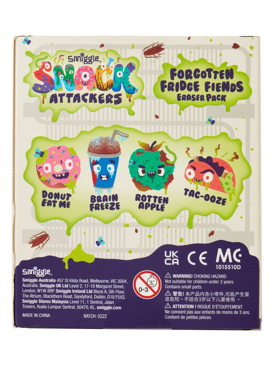 paquete de gomas de borrar snack attackers x4